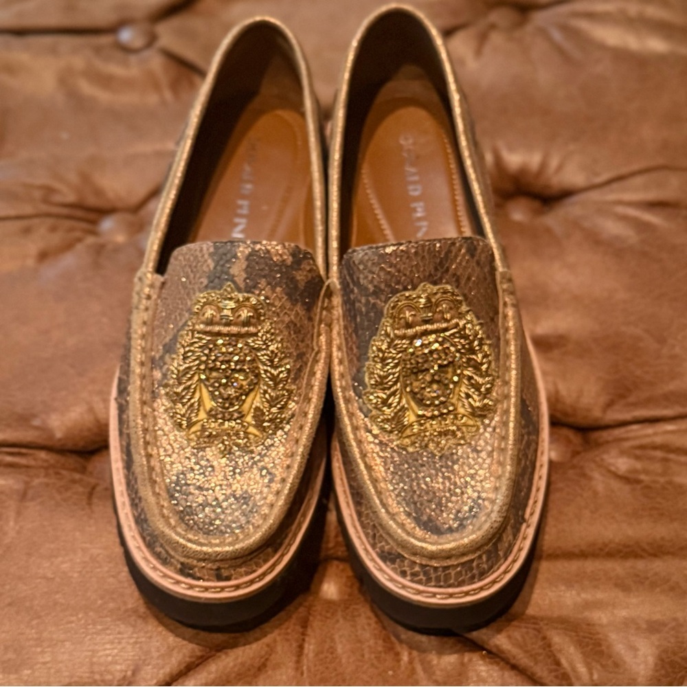 Donald Pliner Gold Embellished Loafers - Picture 3 of 8